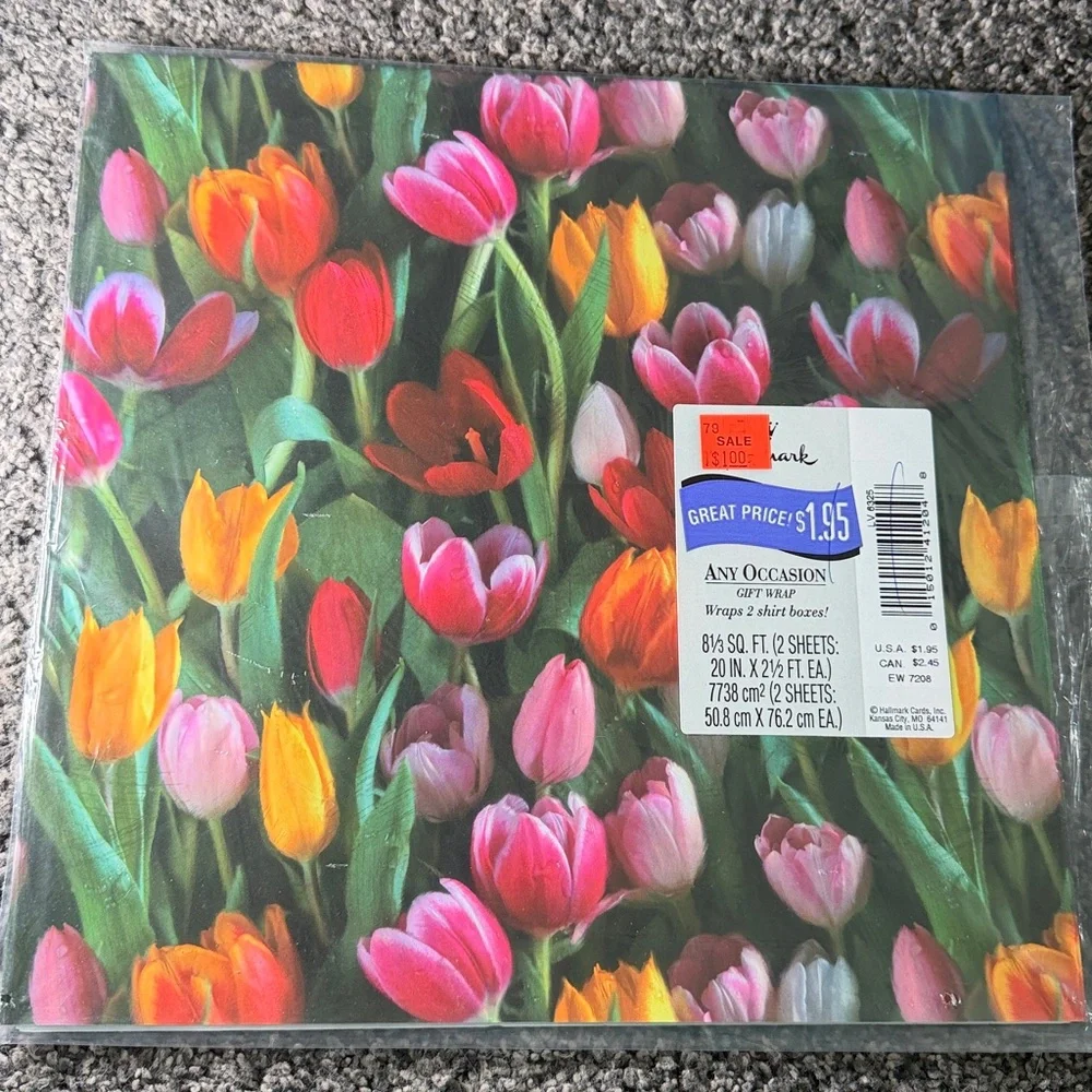 5/$25 VINTAGE Birthday Wrapping Paper Floral Spring Tulips